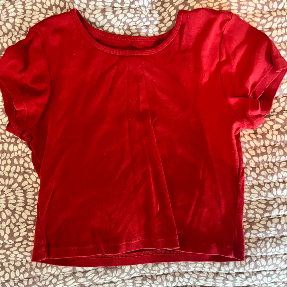 Brandy Melville Red Puff Sleeve Crop Tee